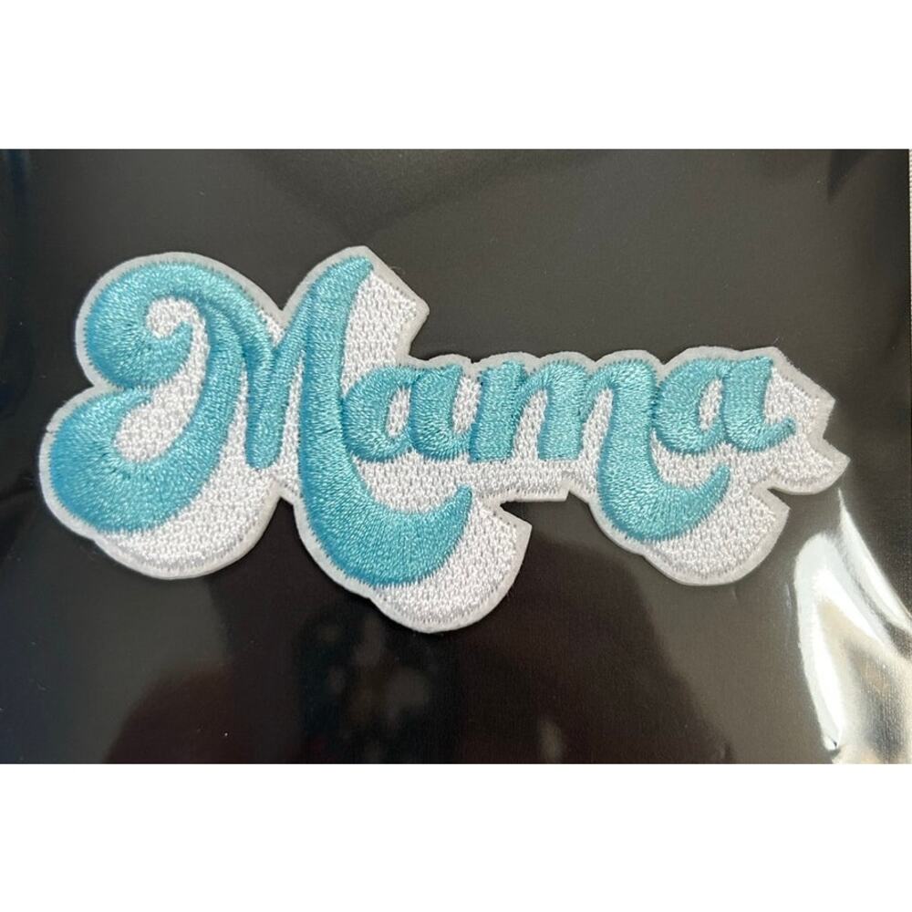 Embroidered Mama Patch Blue White Retro Iron On Permanent Or Temporary NWT